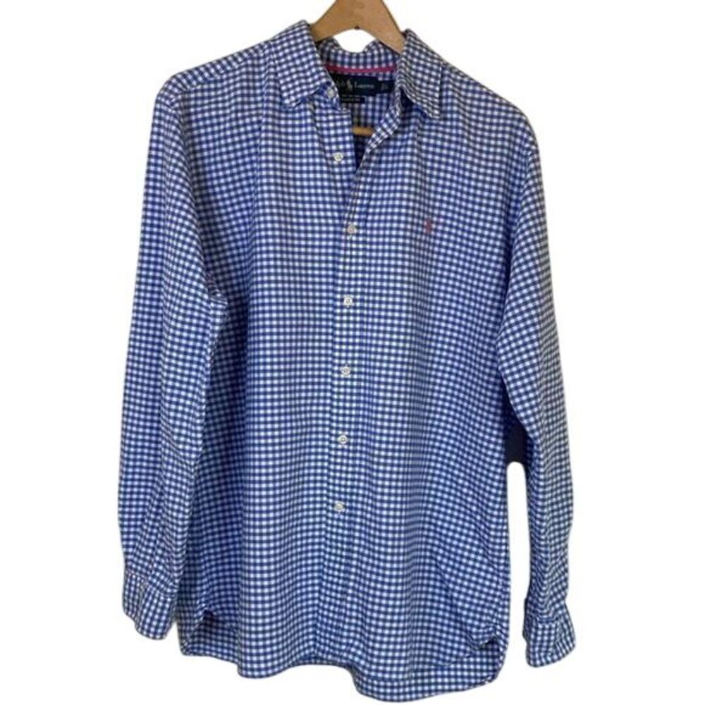 Ralph Lauren Classic Fit‎ Blue Gingham Check Button-Down Shirt Casual Business